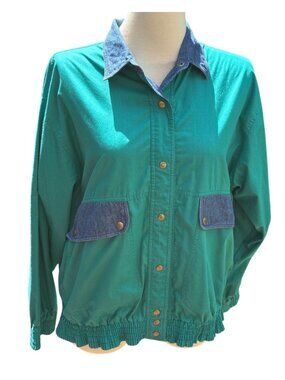 Koret City Blues Womens Teal Jacket With Denim Accents & Gold Button Details Siz